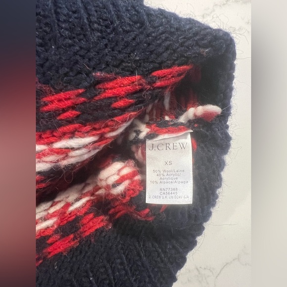 J.Crew Wool blend navy and red fair isle holiday Nordic sweater size XS - Picture 3 of 8